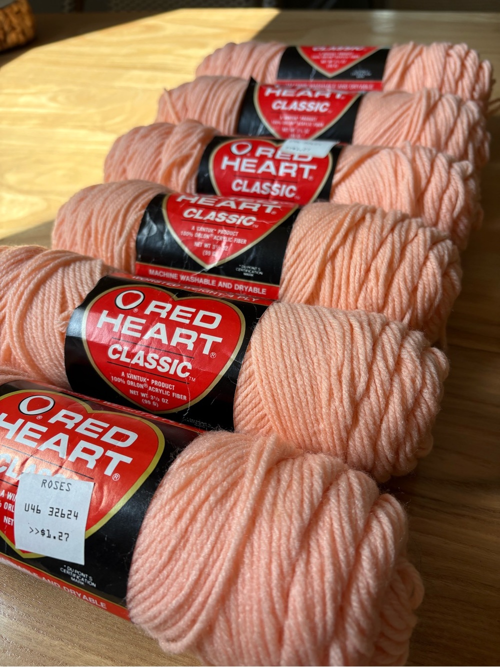 Vintage Red Heart Classic Yarn - 6 Skeins - “Sea Coral” - Discontinued